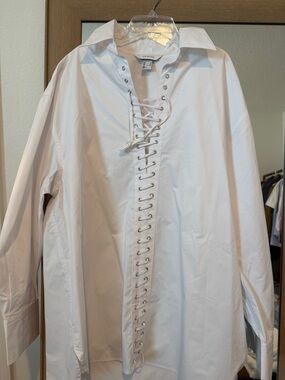 H&M Edition Lace-Up White Shirt | Statement Top | Size M | New Without Tags